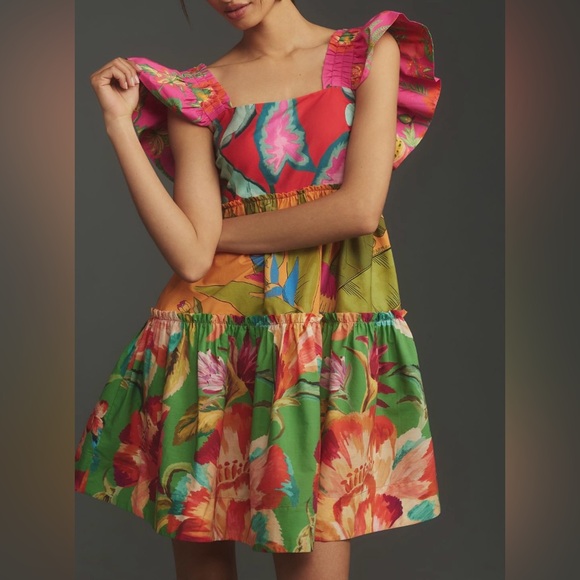 Farm Rio Foliage Mix Cotton Mini Dress, Size XS - Picture 14 of 16